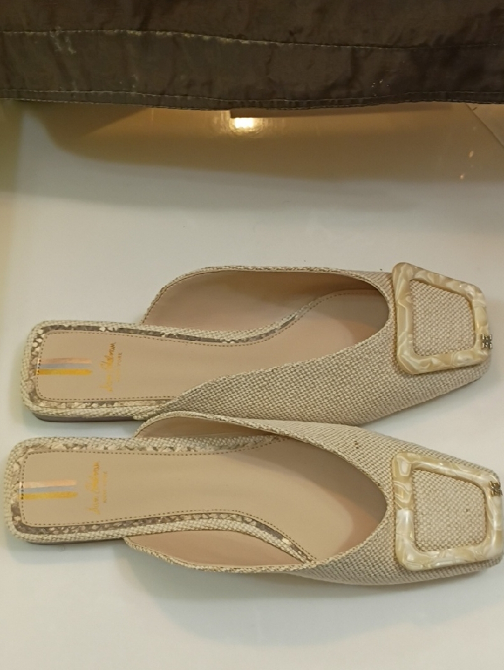 Sam Edelman Neutral Woven Square-Toe Slip-Ons - Picture 3 of 10